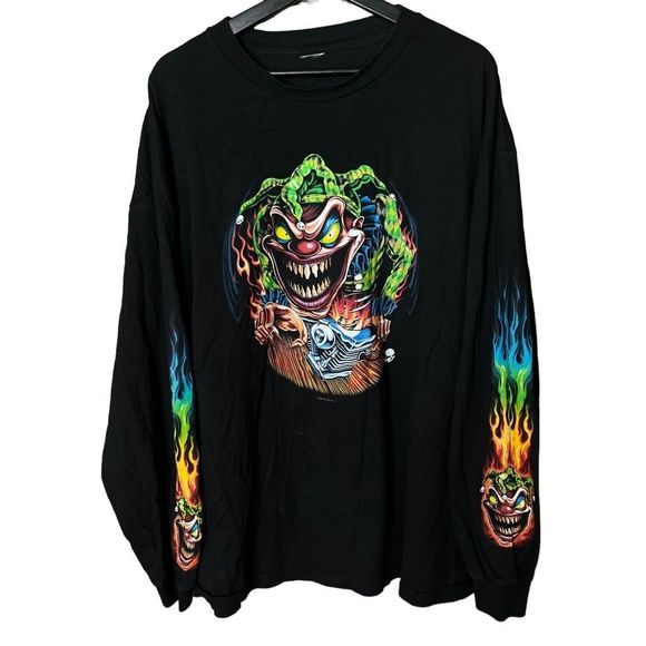 Y2K 2005 Clown Flame Long Sleeve Shirt XXL - Picture 1 of 4
